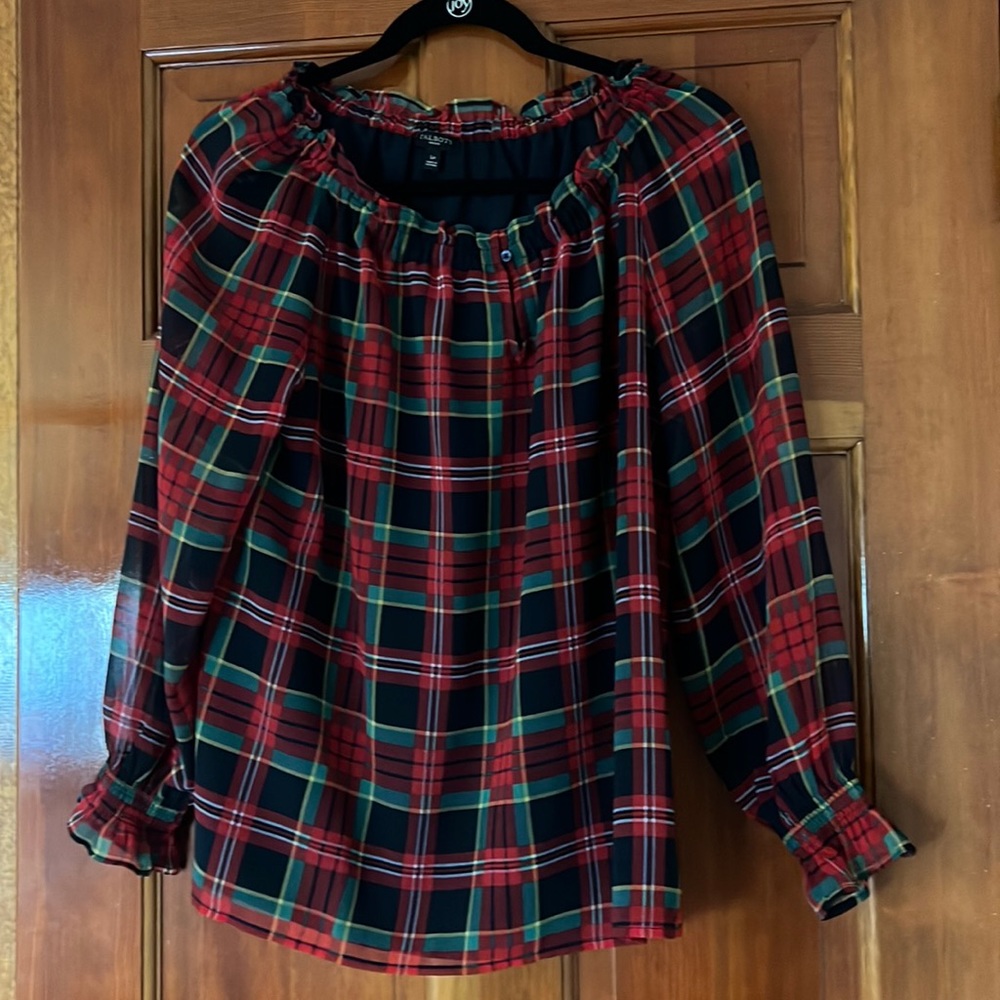Talbots LP Red/Green Plaid Blouse.
